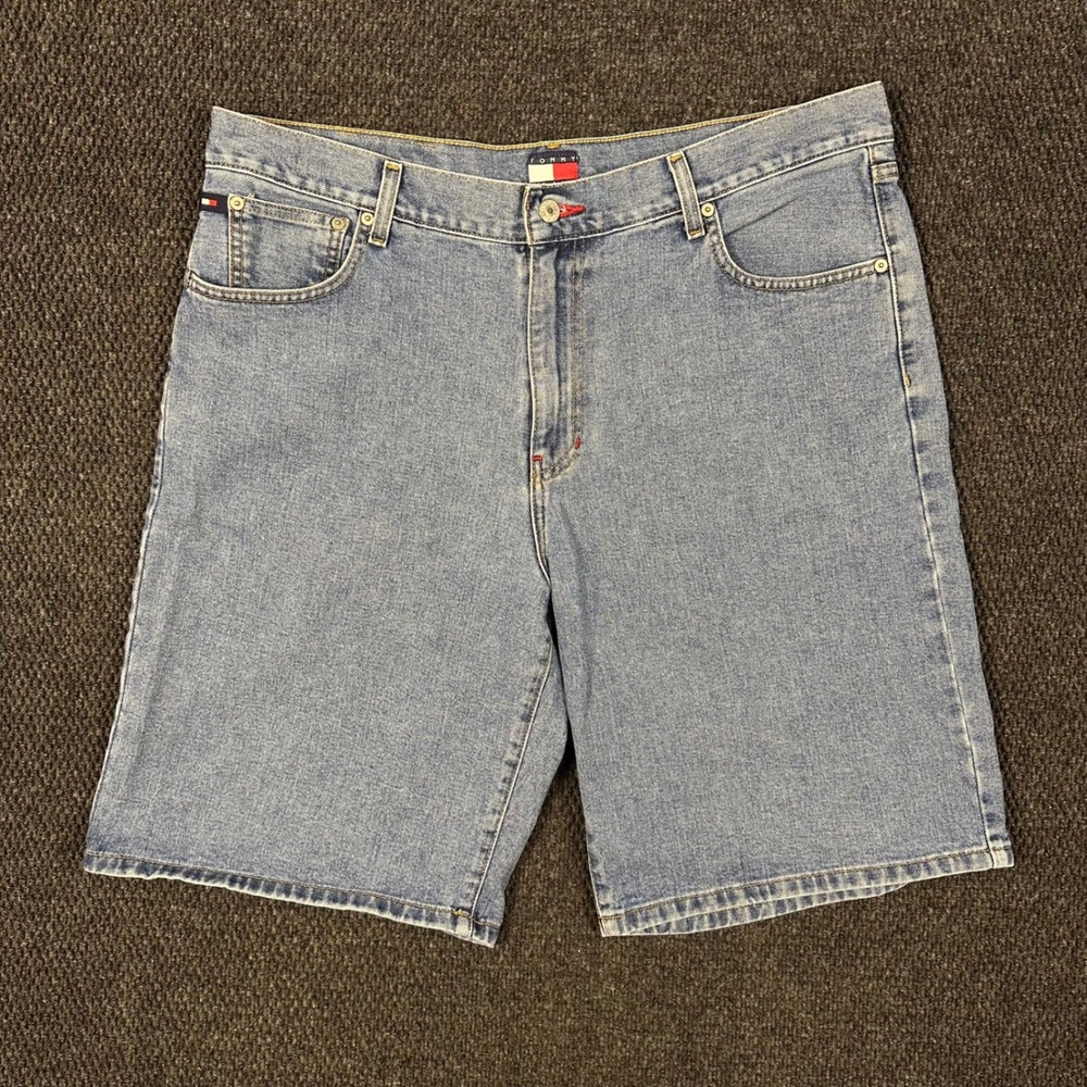 Vintage Tommy Hilfiger Freedom Denim Shorts Mens 38 Blue Light Wash 2002 Flag
